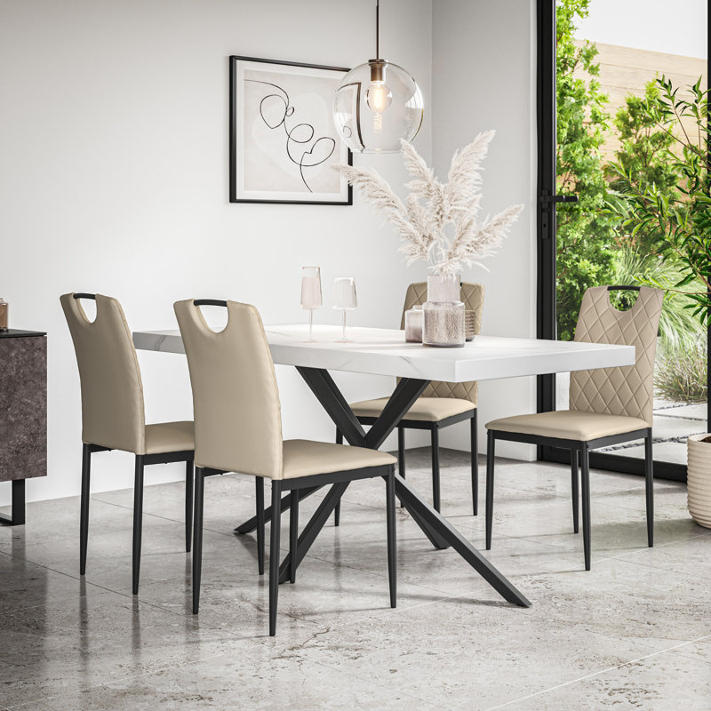 Beaudreult 4 - Person Dining Set, White/Black/Beige