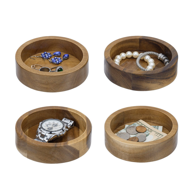 4 Piece Solid Wood Vanity Trinket Tray Dish