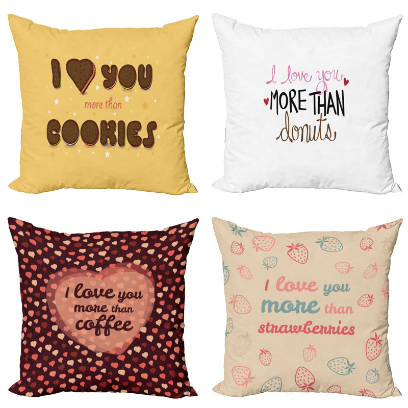Ensemble de housse de coussin carré 4 pièces I Love You More Than Cookies, 24" X 24"