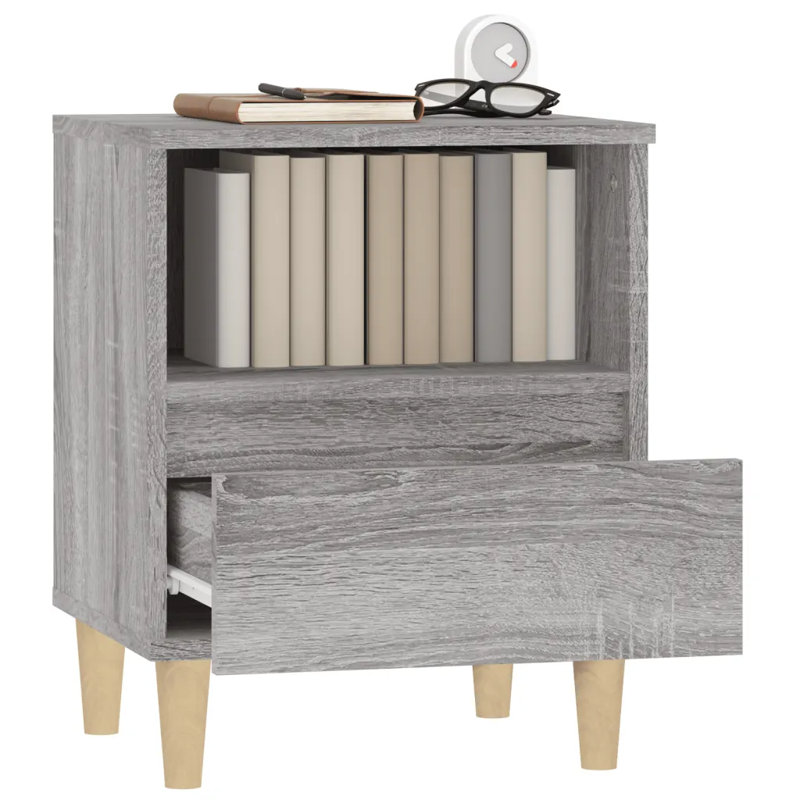 Jaiman 40cm W Solid Wood Bedside Table, Dark Grey, Set of 2
