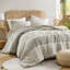 Ensemble d'édredon Farmhouse gris, ensembles de literie Boho de grande taille, plateau en coton avec rayures jacquard modernes de style neutre, 3 pièces, y compris les taies décoratives assorties (90 x 90 pouces)-121258570-121258571