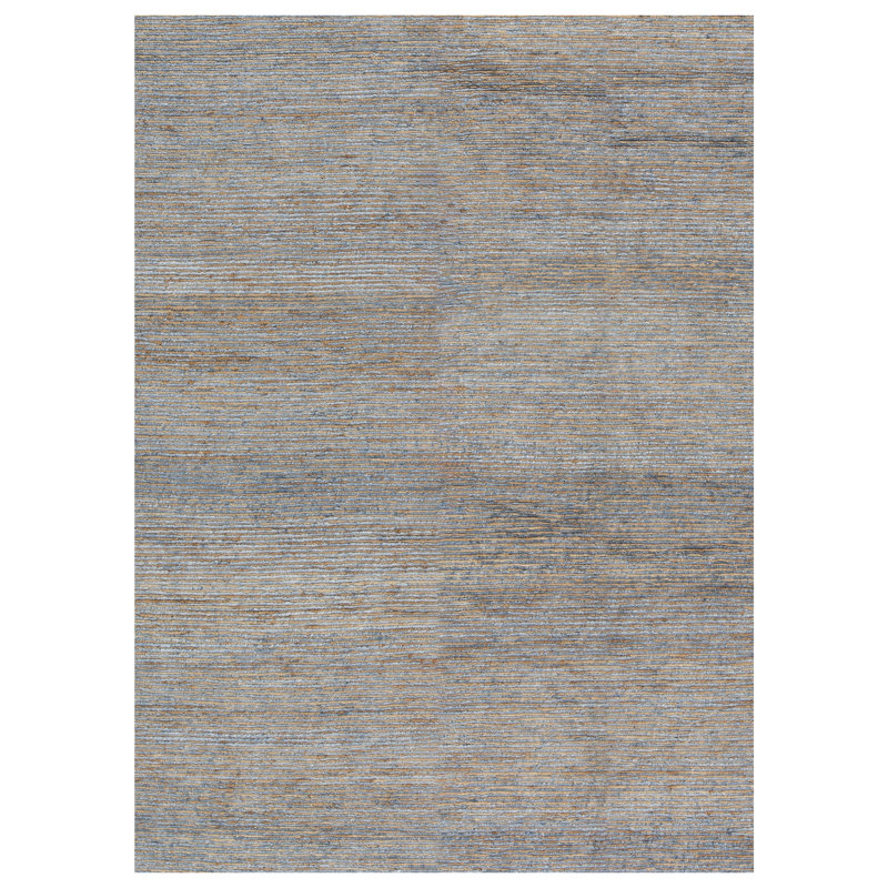 Tapis bleu et naturel noué à la main de haute qualité, Rectangle 8 pi 8 po x 11 pi 9 po