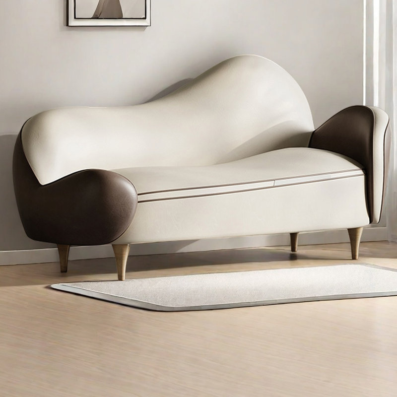 Fauteuil inclinable léger en similicuir de luxe, Orienté à droite, Orange/beige