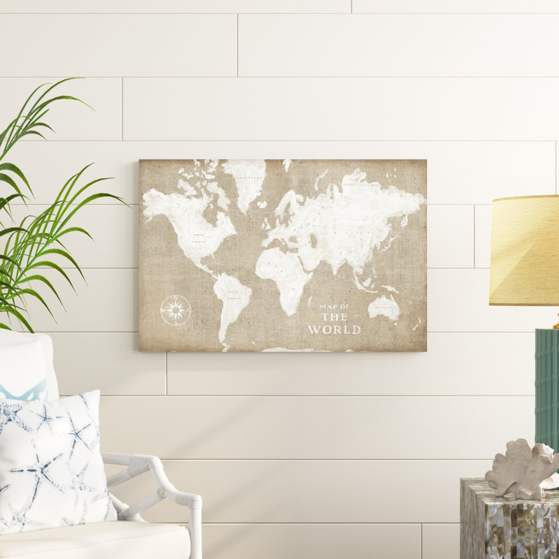 Carte du monde en toile de jute I, H 24 po x l 36 po