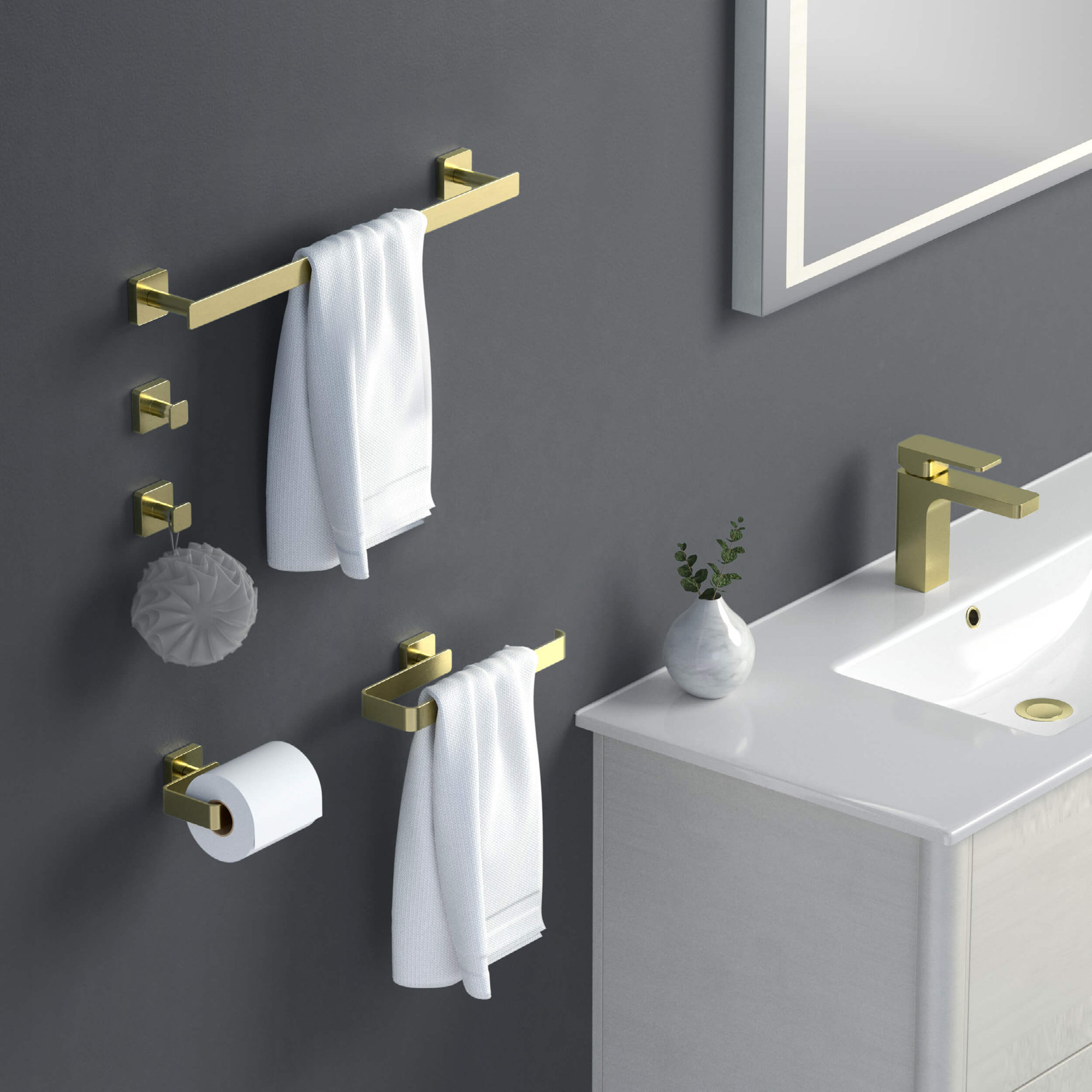 Blaze 5 - Piece Bathroom Hardware Set, Brushed Gold