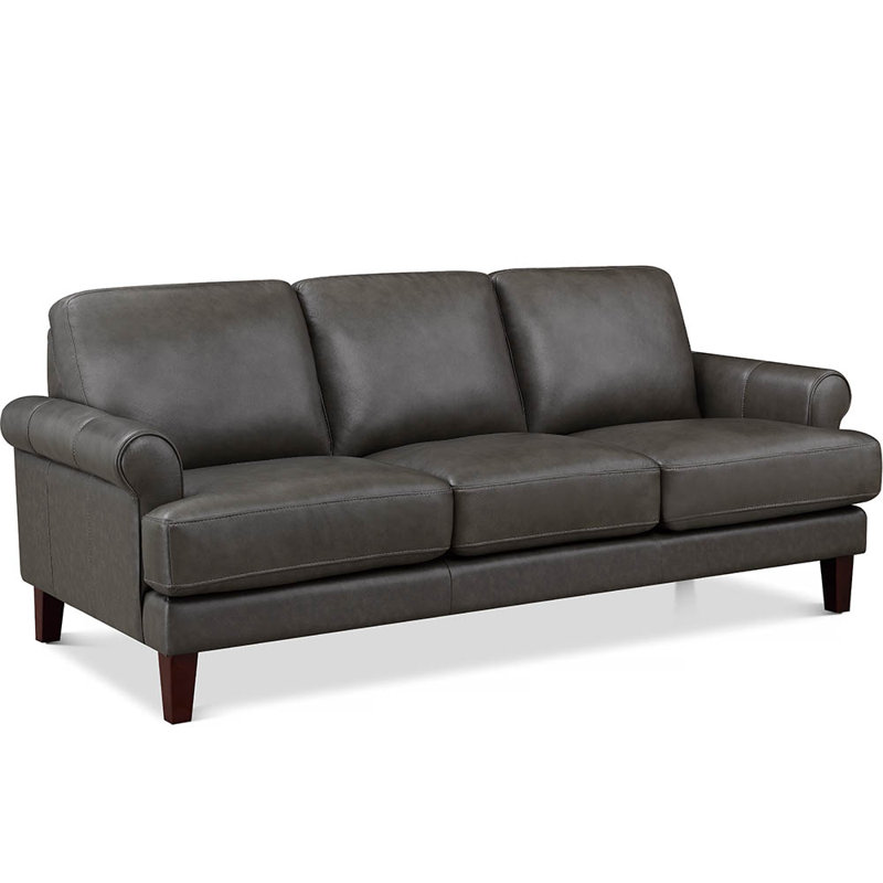Maybell Top Grain Leather Sofa Couch, Dhruvika Concord Grey Genuine Leather