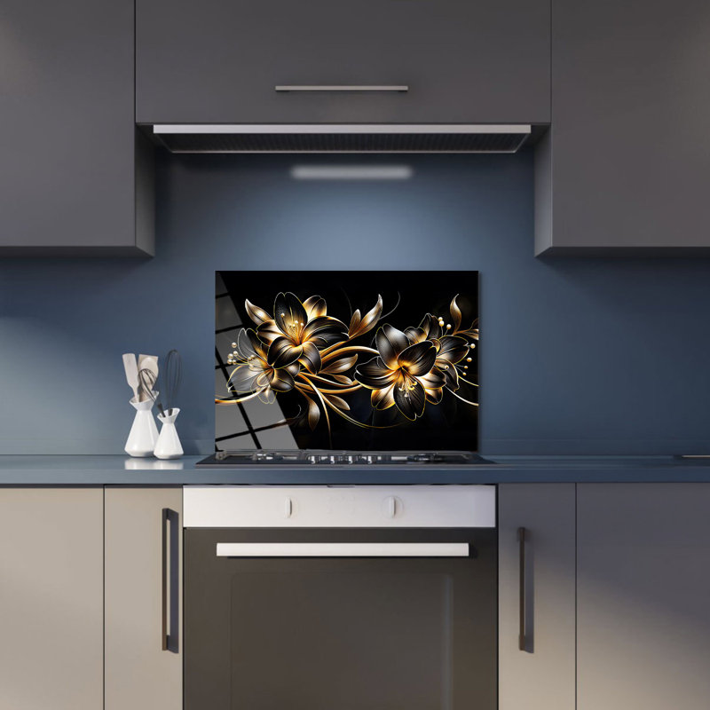 Dosseret en verre trempé Midnight Florals - Décoration murale de cuisine, H 20 po x l 30 po x P 0,5 po