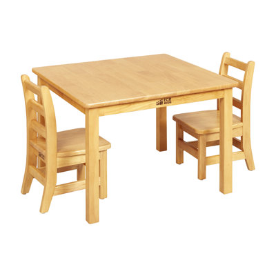 ECR4Kids 30in x 30in Square Hardwood Table with 20in Legs and Two 10in Chairs, Kids Furniture by ECR4Kids