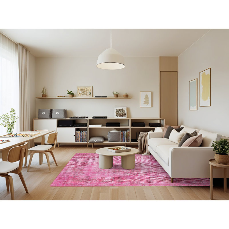 Tapis floral en laine rose clair, Rectangle 7 pi x 9 pi