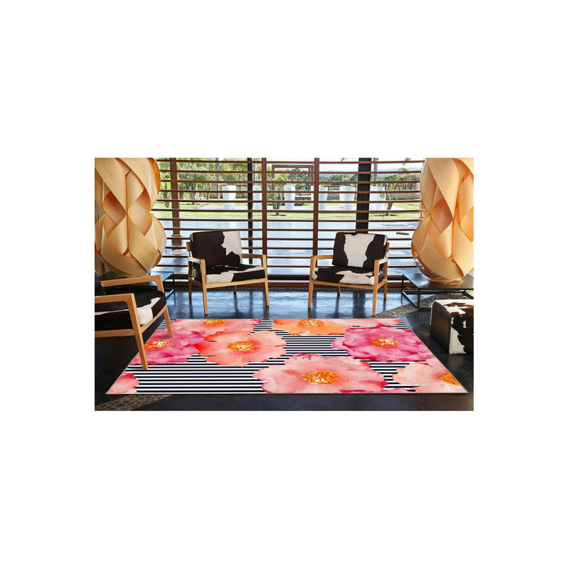 Tapis multicolore à motif floral rétro et lavable à la machine, Rectangulaire 5 pi 1 po x 7 pi 7 po