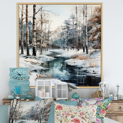 Rivière en forêt, paysage d'hiver - impressions sur toile de forêt