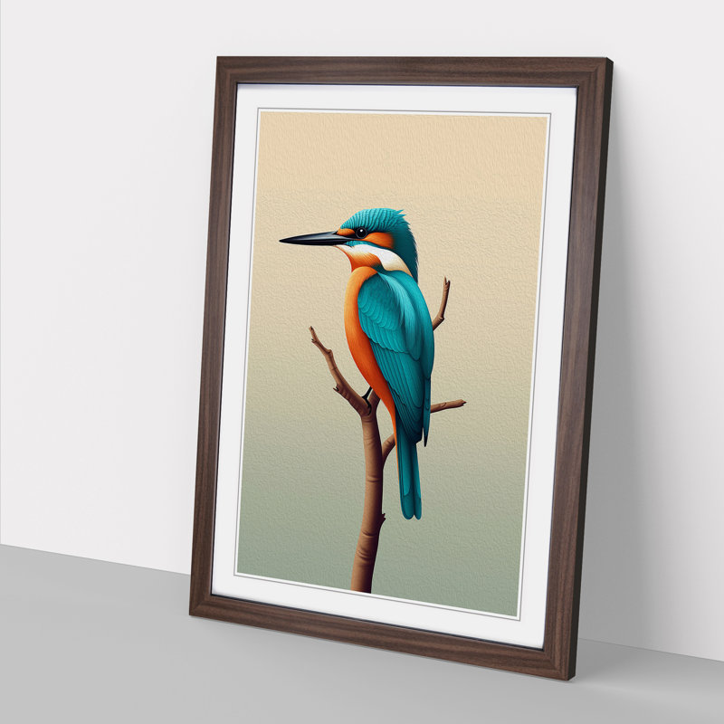 Kingfisher Minimalism Framed Print, 34cm H x 25cm W x 2cm D, Walnut