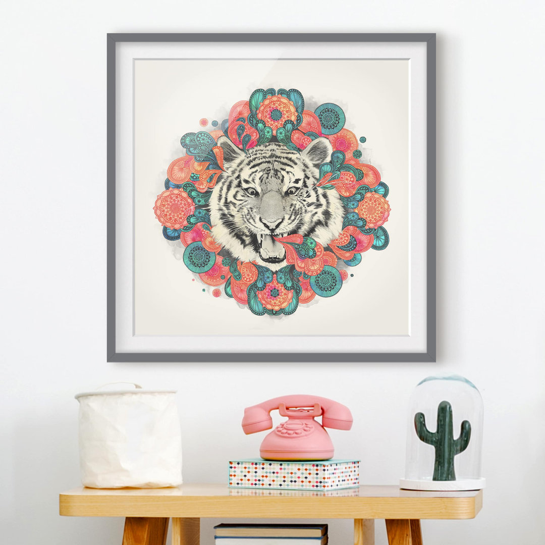 Gerahmtes Poster Illustration Tiger Mandala Paisley