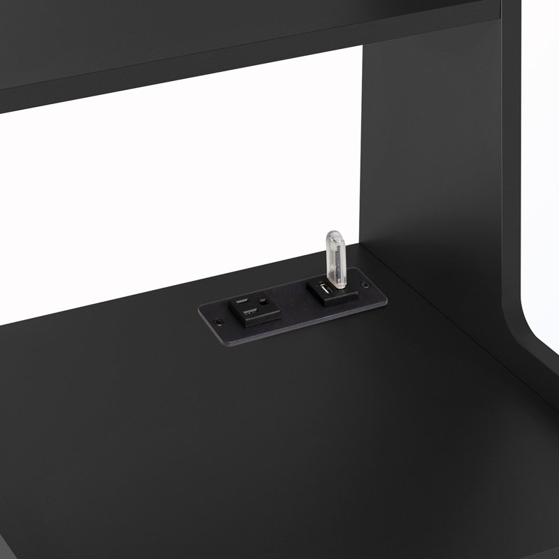 Tables de chevet avec station de charge, veilleuse et bibliothèque (ensemble de 2), Black