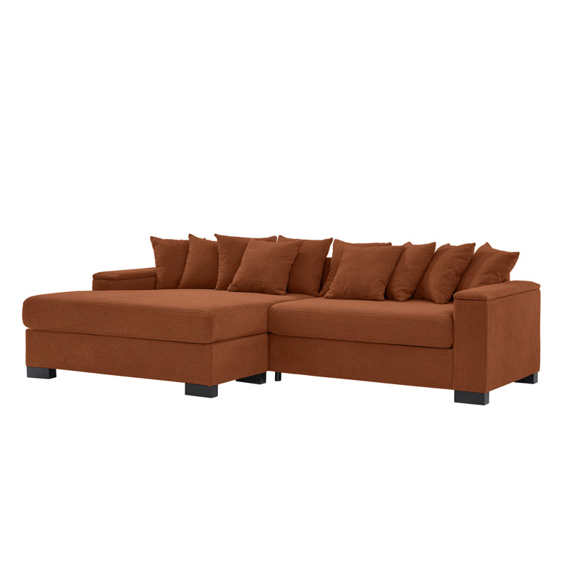 111" Luxury Sectional Couch, Reddish Brown Corduroy