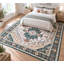Tapis traditionnel vert foncé ivoire avec médaillon lavable à la machine-1166852606