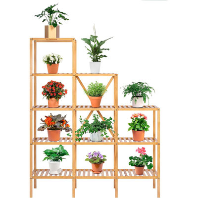 Arvile 5 Tiers And 9 Cabinets Bamboo Indoor Plant Stand