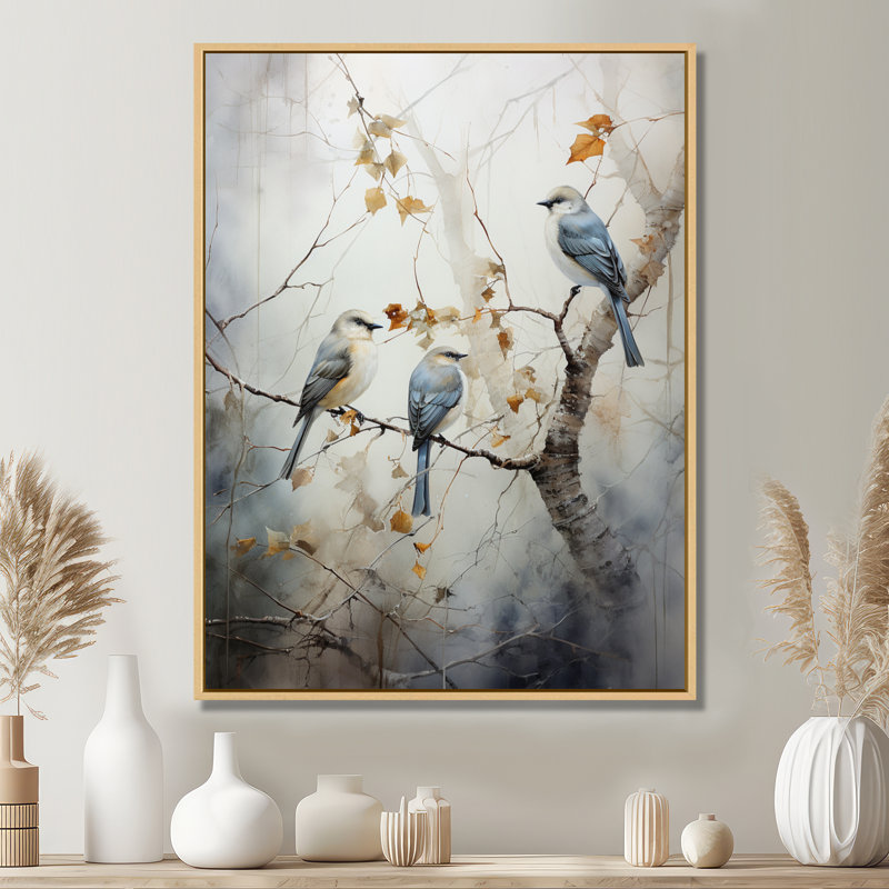 Bird Silent Watcher II - Art mural oiseau, H 32 po x l 16 po x P 1 po, Cadre flottant érable