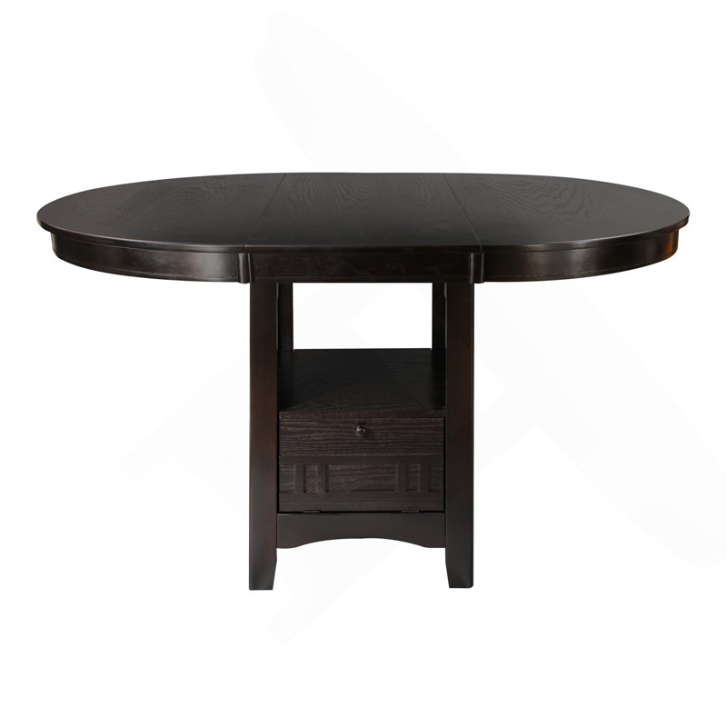 Table de salle à manger à finition comptoir en cerisier foncé avec rallonge et base de rangement 1 pièce, Noir