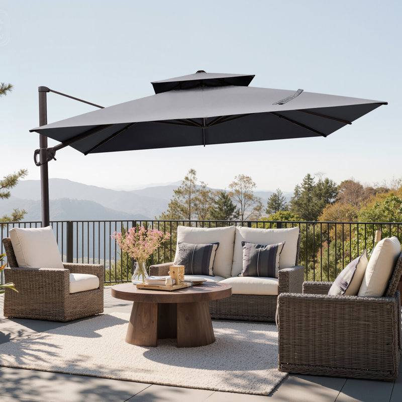 Donelda 10' Square Cantilever Umbrella without Weighted Base, Gris foncé