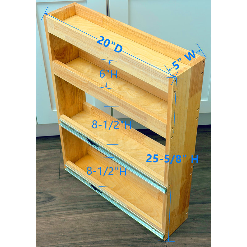 Spice Pull-Out Pullout Kitchen Cabinet Organizer Pantry Spice Rack, 25.6" H x 5" W x 20" D