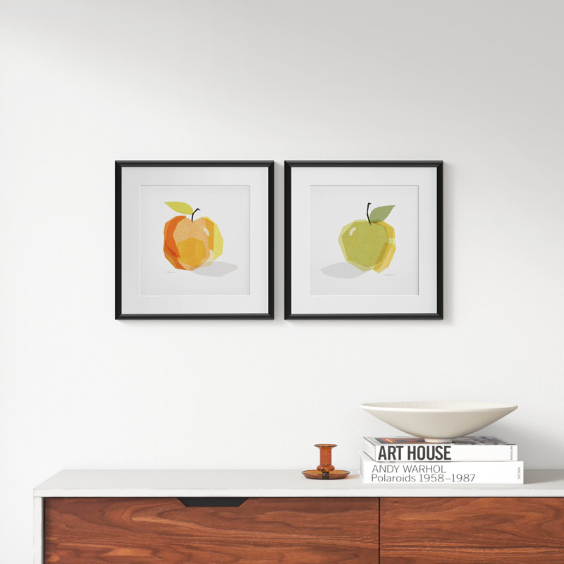 Red Linen Apple, ensemble de 2 reproductions d'art encadrées, Cadre noir