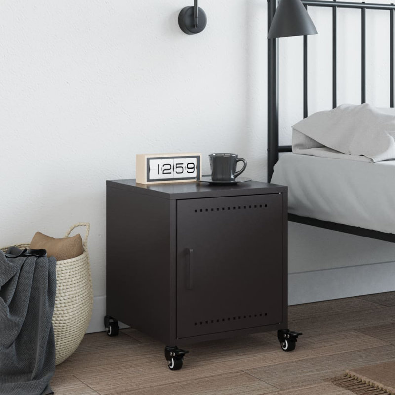 Preslei 36cm W Steel Bedside Table, Black, Set of 2