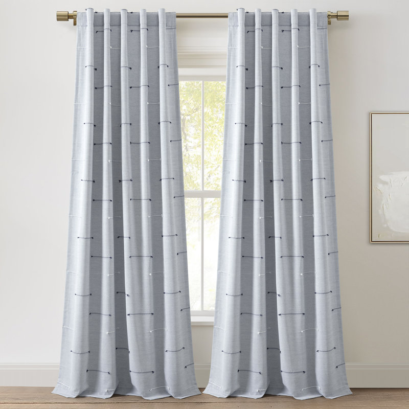 Navy Jacquard Polyester Light-Filtering Window Panel Pair