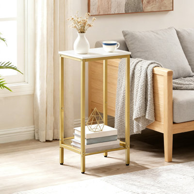 Industrial Tall Side Table With Adjustable Mesh Shelves, Multi-Functional End Table For Living Room, Bedroom, Office, And Entryway