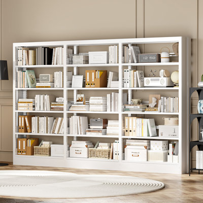 71" Metal Book Shelf, 5 Tier   Bookshelf With Adjustable Shelves, 108.7"w Bookshleves And Bookcases, Heavy Duty Library Book Case, Expandable Combination Bookshelf, 71"h X 108.7"w X 11.8"d