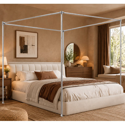 Full Size Stainless Steel Canopy Bed Frame with Thickened Frame Poles, Compatible with Metal or Wood Beds for Bedroom Decor