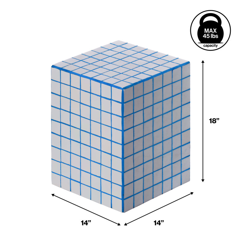 Callista 18" Modern Bohemian Ceramic Tiled Rectangle End Table, White/Blue
