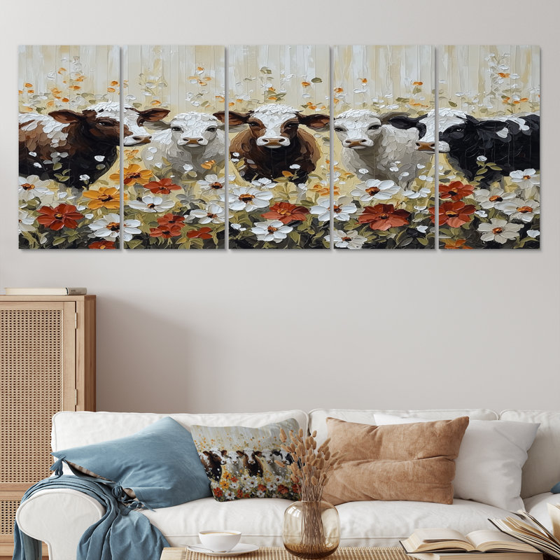 «Green and Brown Cow», ensemble d'art mural de ferme, H 28 po x l 60 po