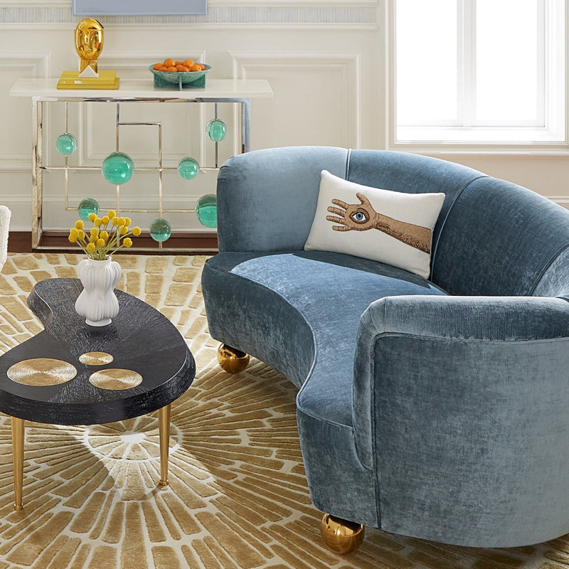 Parker Curved Sofa - Ball feet, Brussels Powder Blue Velvet