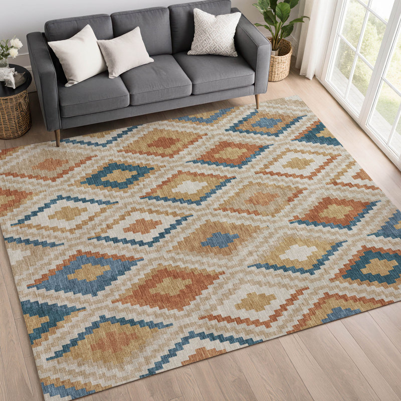 Machine Washable Indoor/Outdoor Aten ACN2331 Diamond Rug, Rectangle 9' x 12'
