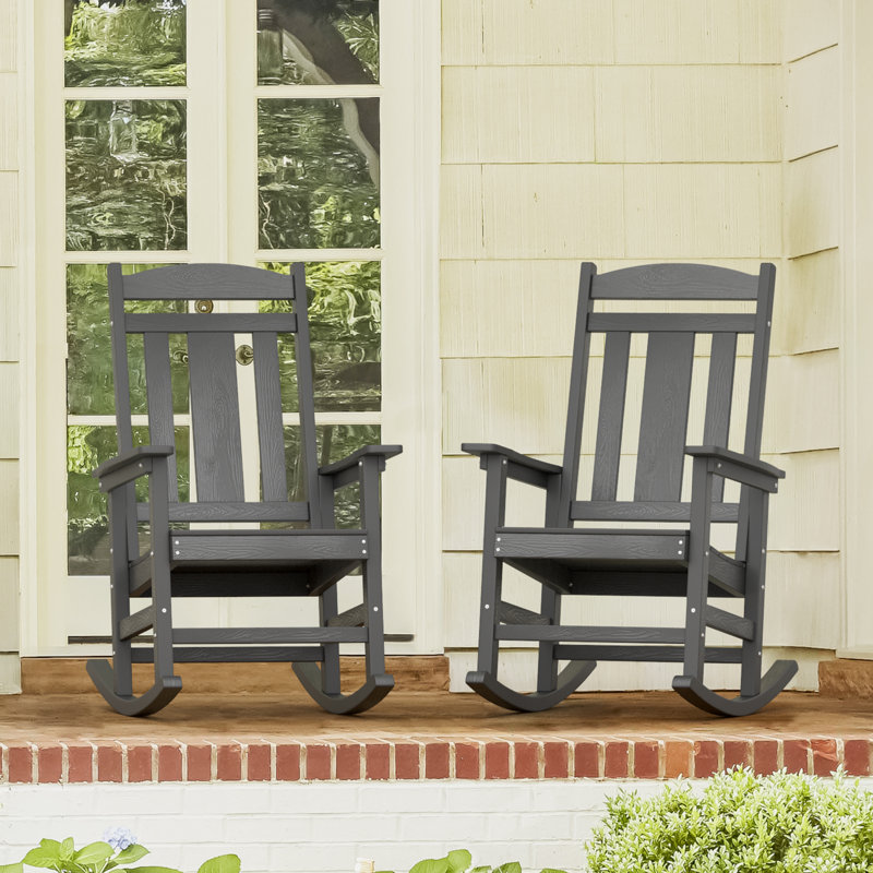 Chiemi 24" W 2-Piece HDPS Rocking Chair Set, Gray