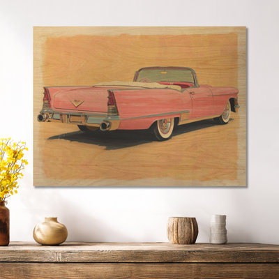 Cadillac rose été I - Tableau mural vintage en bois
