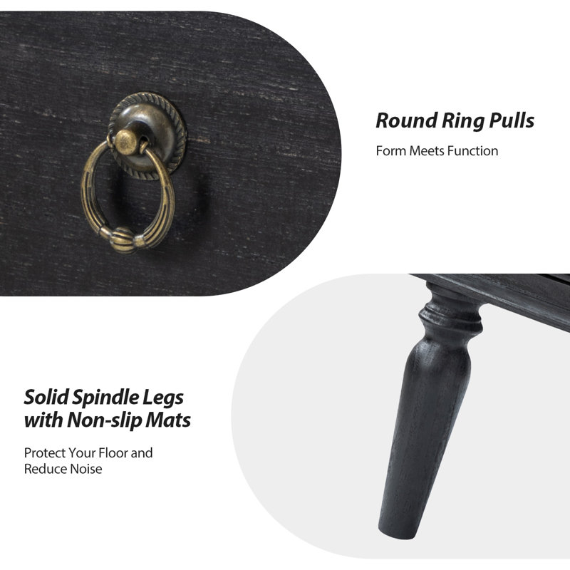 Table de bout à 2 tiroirs en bois massif avec station de charge Timar Traditional, Gris anthracite