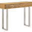 Console à 2 tiroirs avec accents en bois naturel et argent, base élégante de style traîneau, tiroirs spacieux pour le rangement, espaces de vie idéaux, hauteur de 32 pouces avec deux tiroirs, finition moderne