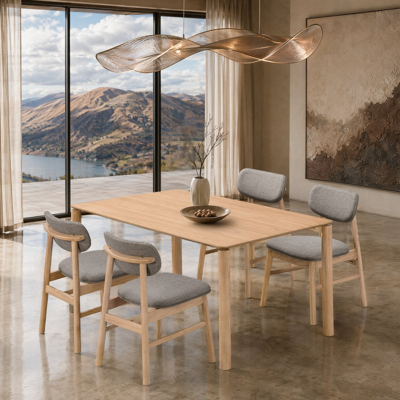 Willow 4-Seater Solid Wood Dining Room Set With Upholstered Chairs, Tan, 4