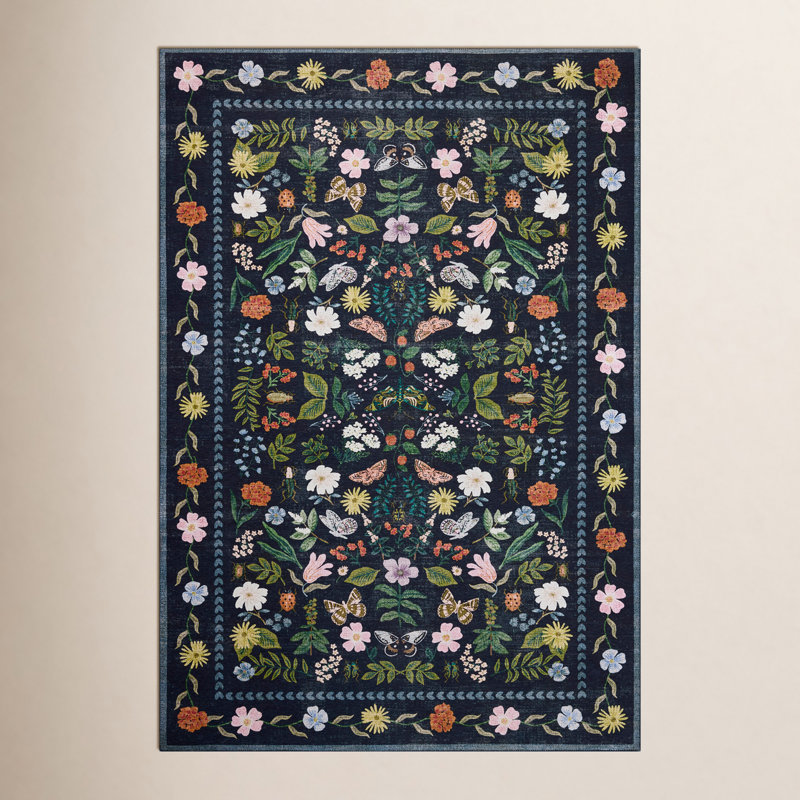 Tapis noir Rifle Paper Co. x Loloi, Rectangle 3 pi 9 po x 5 pi 9 po