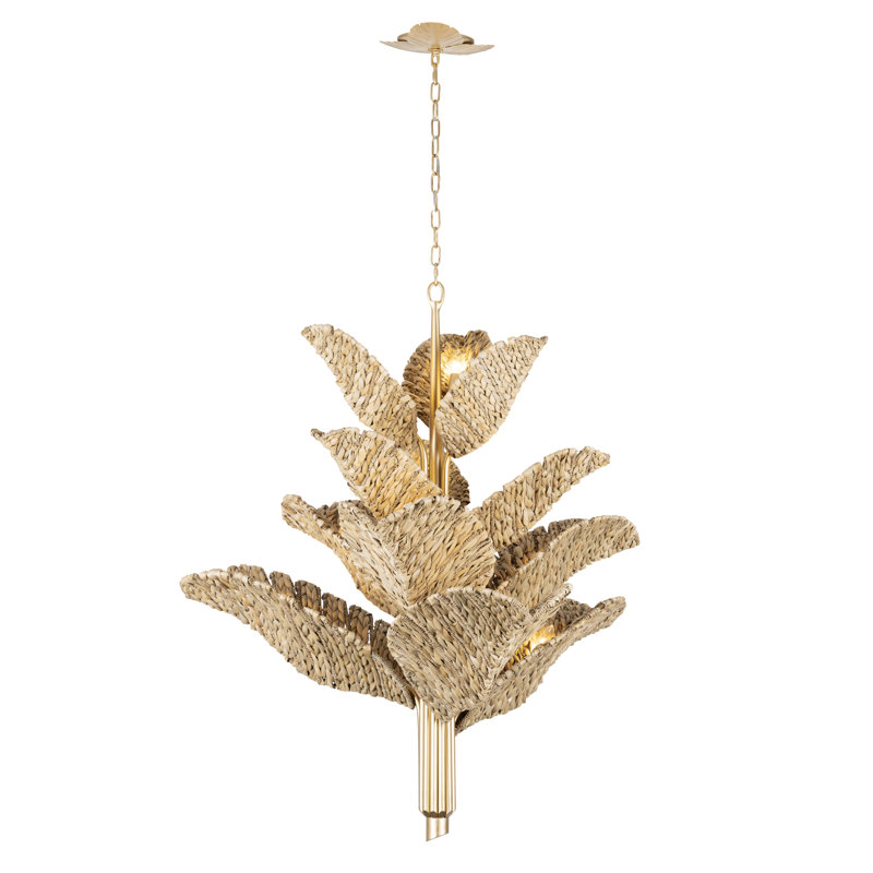 Banana Leaf 12-Light Chandelier - French Gold/Natural Seagrass