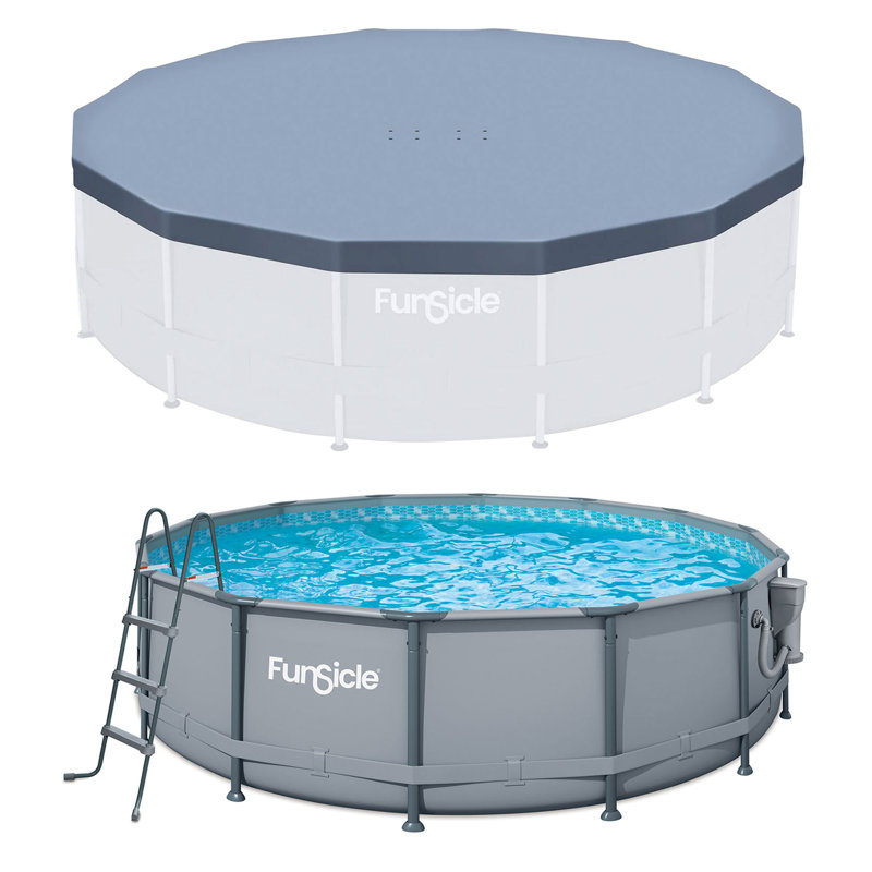 Piscine à cadre rond Oasis 14 pi x 42 po avec couverture de débris 14 pi Funsicle, gris