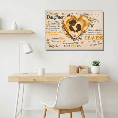 Mother Daughter Quote With Gold Heart And Magnolia Flowers Canvas Wall Art
