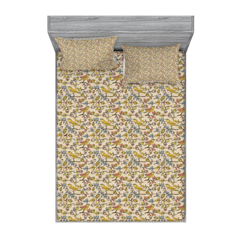 Microfiber Floral Sheet Set, Queen Sheet Set with Fitted Sheet