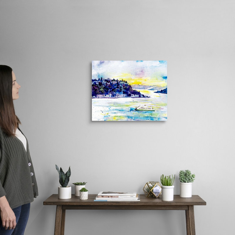 "Elliott Bay ferry-Seattle, Washington" par Eleanor Doughty, reproduction d’art sur toile, H 16 po x l 20 po x P 1,25 po