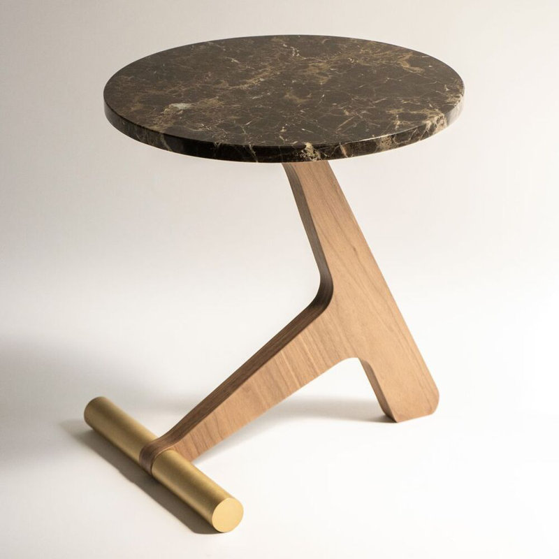 Puntero Marble End Table, Walnut/Brass, Emperador