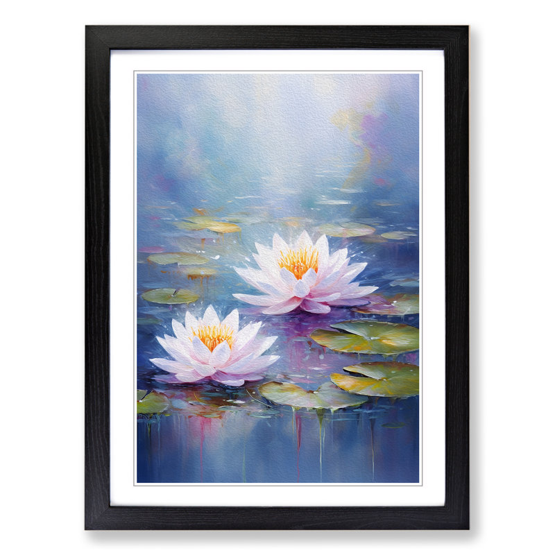 Water Lily Impressionism - Framed Print, 46cm H x 34cm W x 2cm D, Black