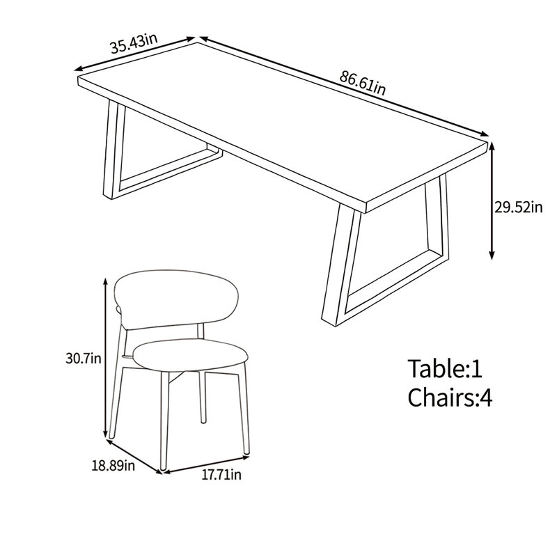 Ensemble de table entièrement en bois massif, H 29,92 po x L 86,61 po x l 35,43 po