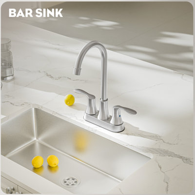 All Metal Constructed High Arc Tall Bar Sink Faucet,Commercial Utility Laundry Bathroom Sink Faucet, 4 Inch Centerset Deck Mount 2 Hole Brushed Nickel